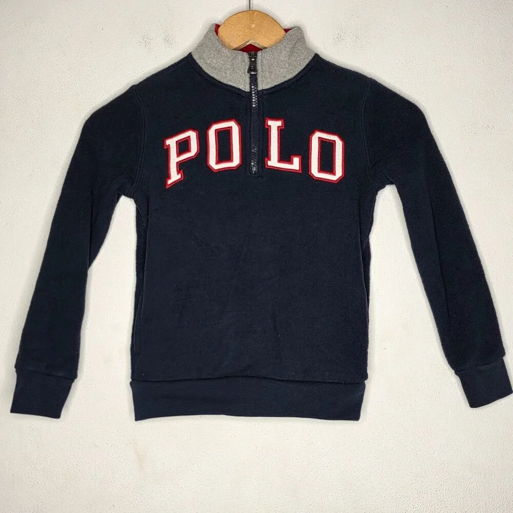 Polo Ralph Lauren Quarter Zip Sweater Polo Spell Out Navy Blue Boys Size 6